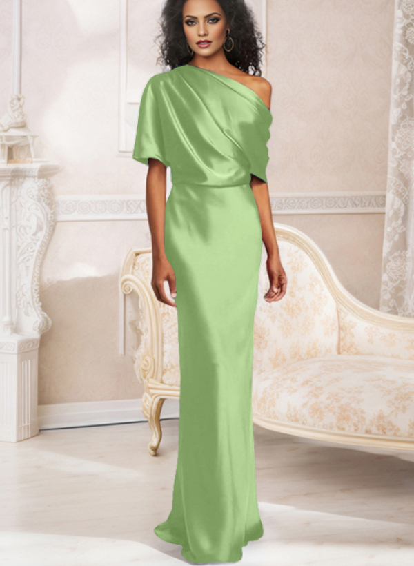 Sheath/Column Asymmetrical Neck Short Sleeves Bridesmaid Dresses