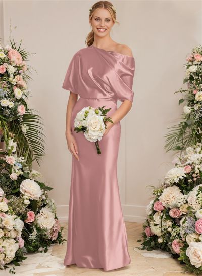 Sheath/Column Asymmetrical Neck Short Sleeves Bridesmaid Dresses