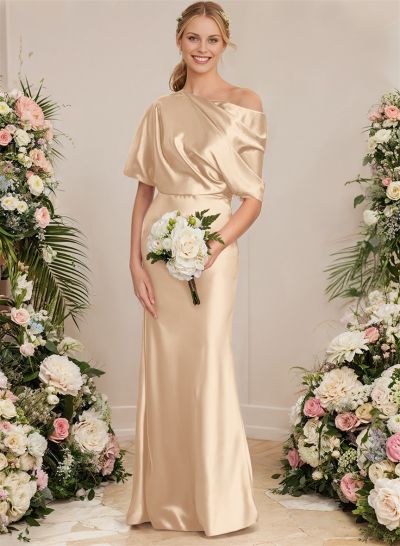 Sheath/Column Asymmetrical Neck Short Sleeves Bridesmaid Dresses