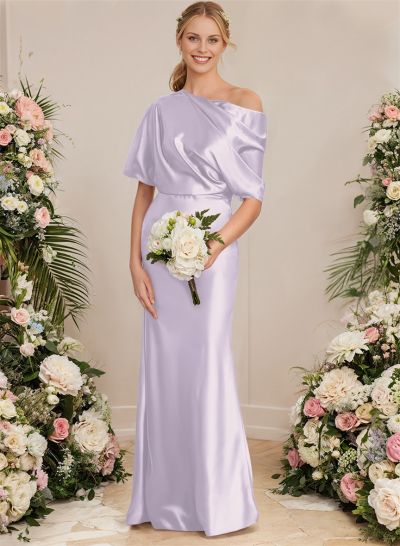 Sheath/Column Asymmetrical Neck Short Sleeves Bridesmaid Dresses