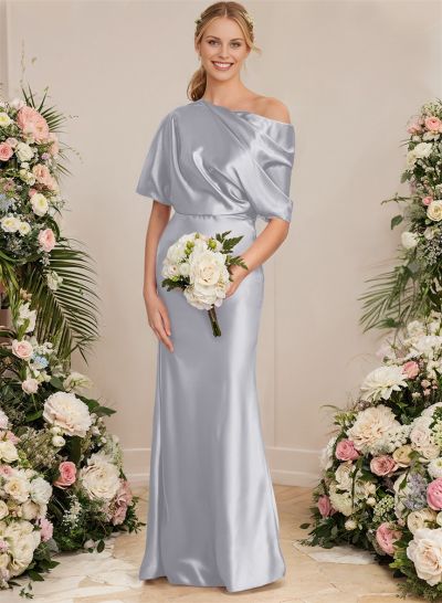 Sheath/Column Asymmetrical Neck Short Sleeves Bridesmaid Dresses