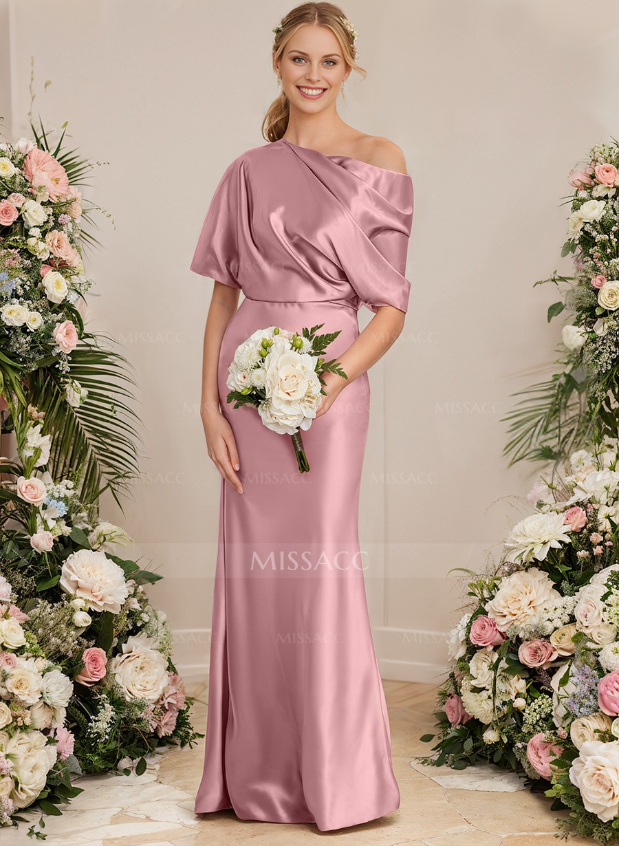 Sheath/Column Asymmetrical Neck Short Sleeves Bridesmaid Dresses