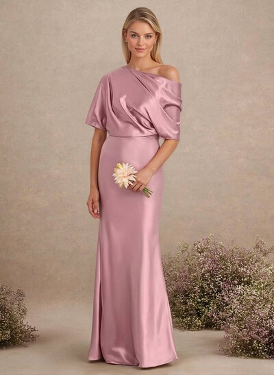 Sheath/Column Asymmetrical Neck Short Sleeves Bridesmaid Dresses