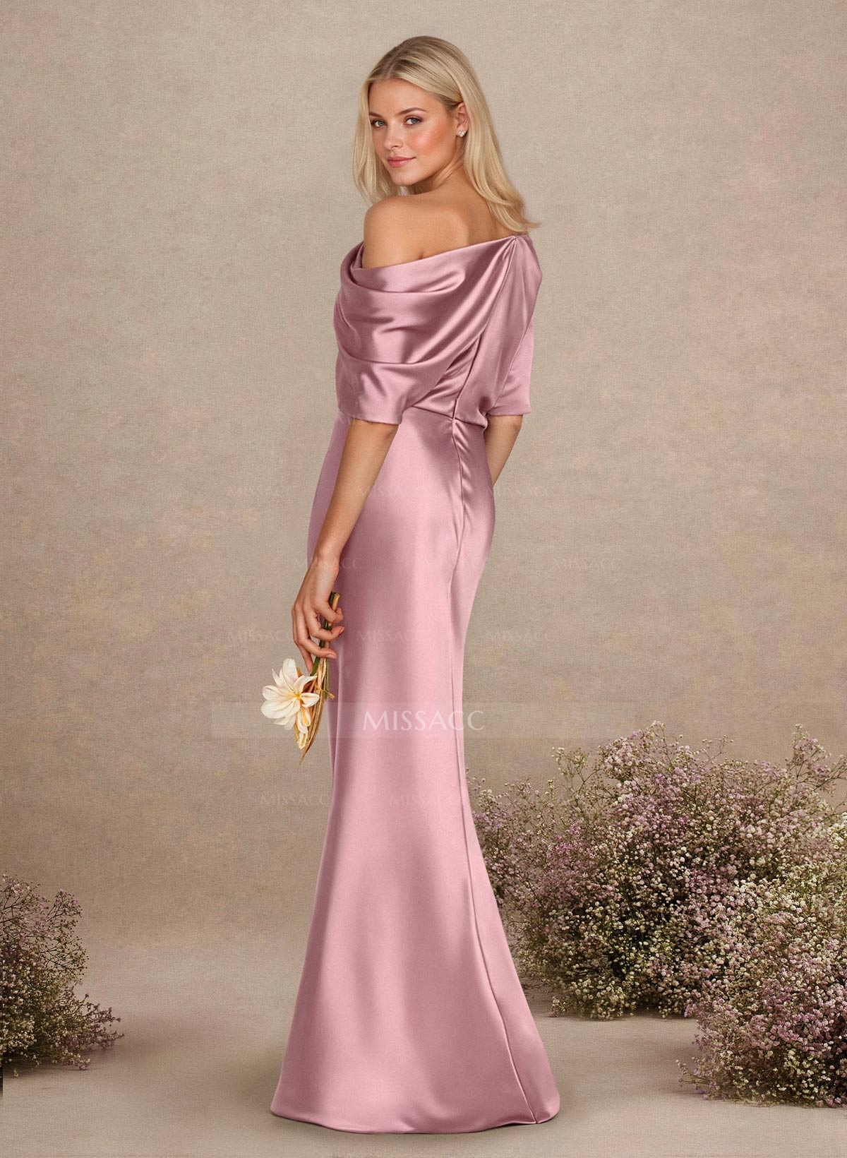 Sheath/Column Asymmetrical Neck Short Sleeves Bridesmaid Dresses