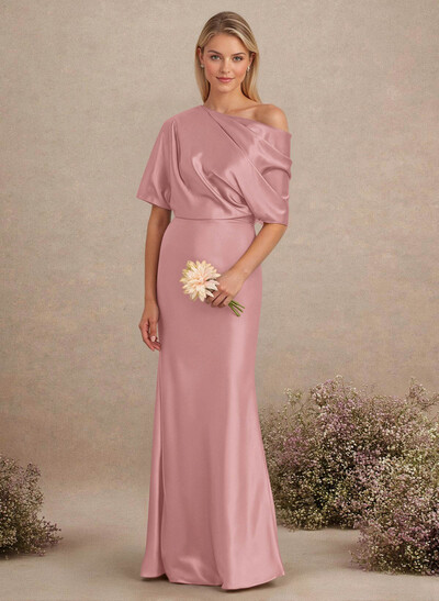 Sheath/Column Asymmetrical Neck Short Sleeves Bridesmaid Dresses