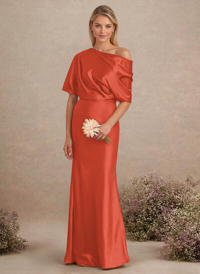 Sheath/Column Asymmetrical Neck Short Sleeves Bridesmaid Dresses