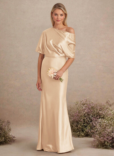 Sheath/Column Asymmetrical Neck Short Sleeves Bridesmaid Dresses