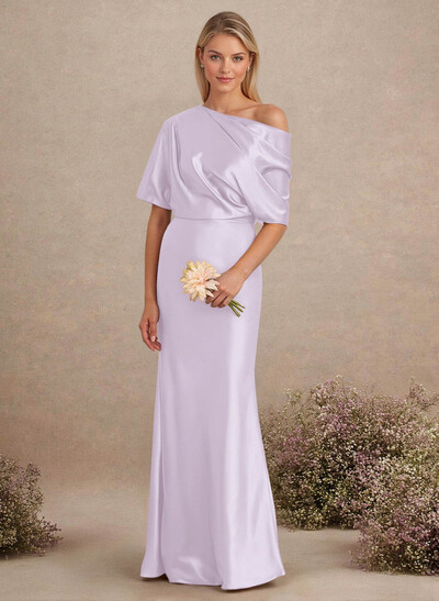 Sheath/Column Asymmetrical Neck Short Sleeves Bridesmaid Dresses