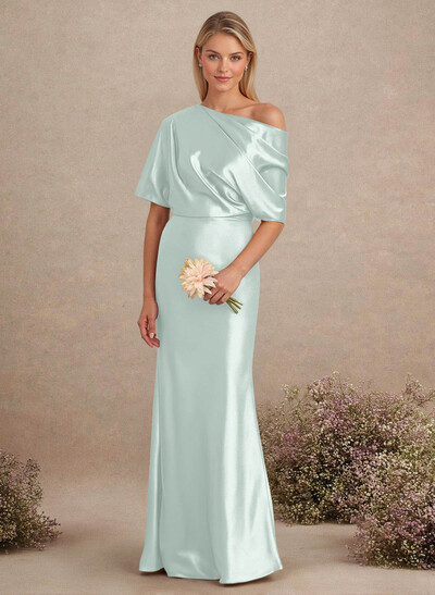 Sheath/Column Asymmetrical Neck Short Sleeves Bridesmaid Dresses