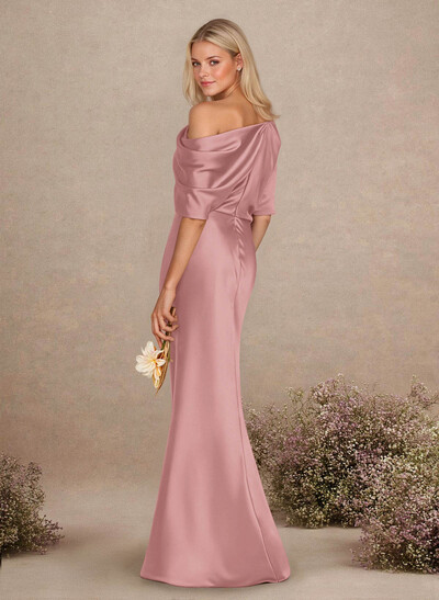 Sheath/Column Asymmetrical Neck Short Sleeves Bridesmaid Dresses
