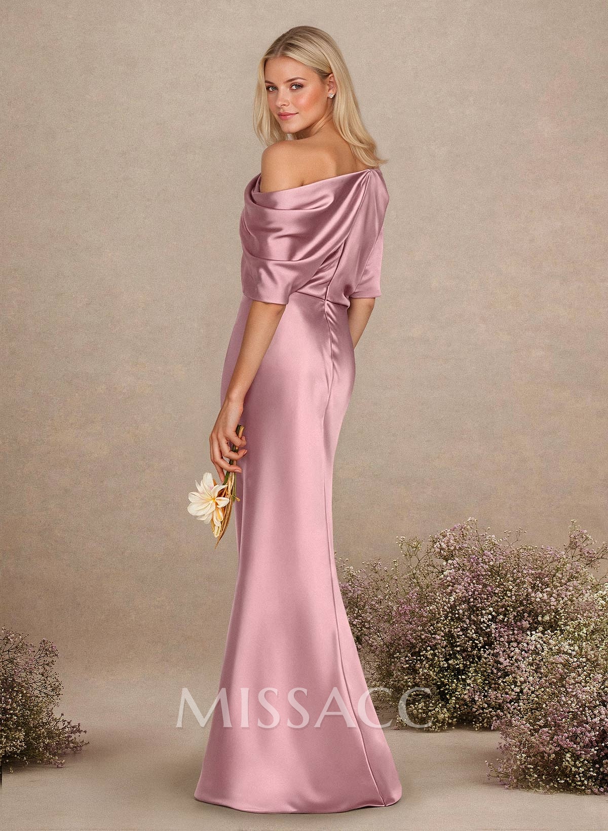 Sheath/Column Asymmetrical Neck Short Sleeves Bridesmaid Dresses