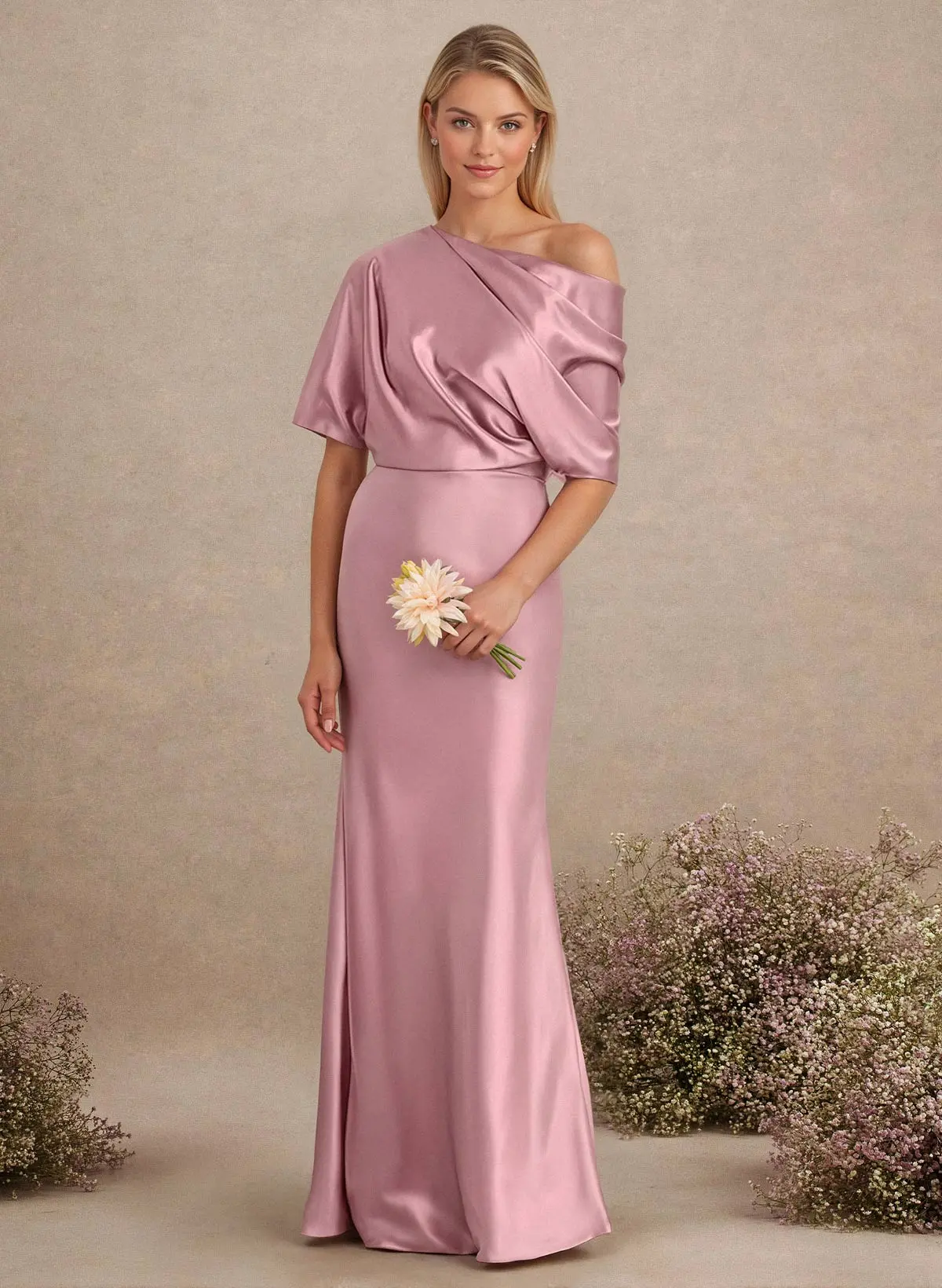 Sheath/Column Asymmetrical Neck Short Sleeves Bridesmaid Dresses Sheath/Column Asymmetrical Neck Short Sleeves Bridesmaid Dresses