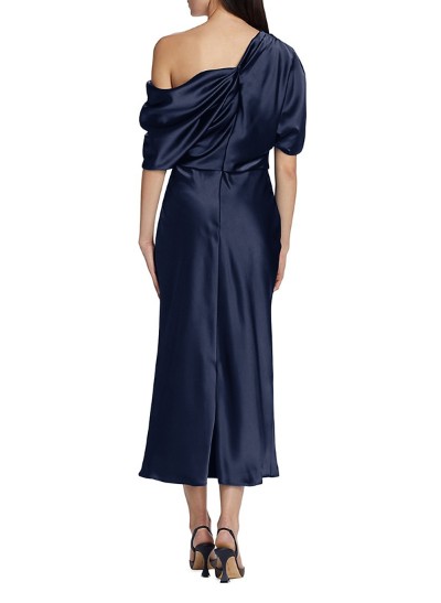 Sheath/Column One-Shoulder Sleeveless Tea-Length Charmeuse Bridesmaid Dresses