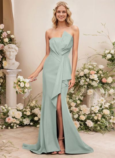 Trumpet/Mermaid Elastic Satin Bridesmaid Dresses With Split Front