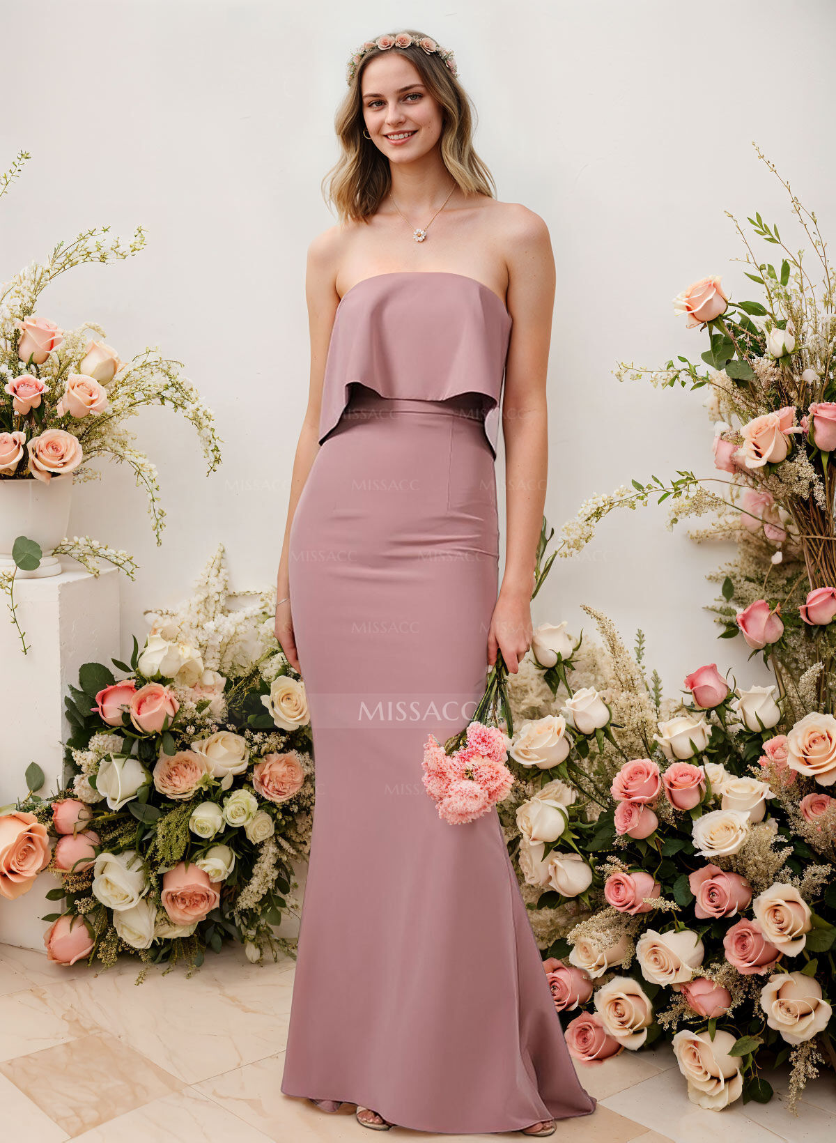 Sheath/Column Strapless Sleeveless Floor-Length Bridesmaid Dresses