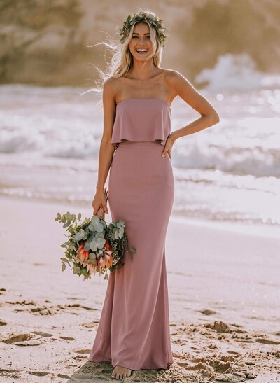 Sheath/Column Strapless Sleeveless Floor-Length Bridesmaid Dresses