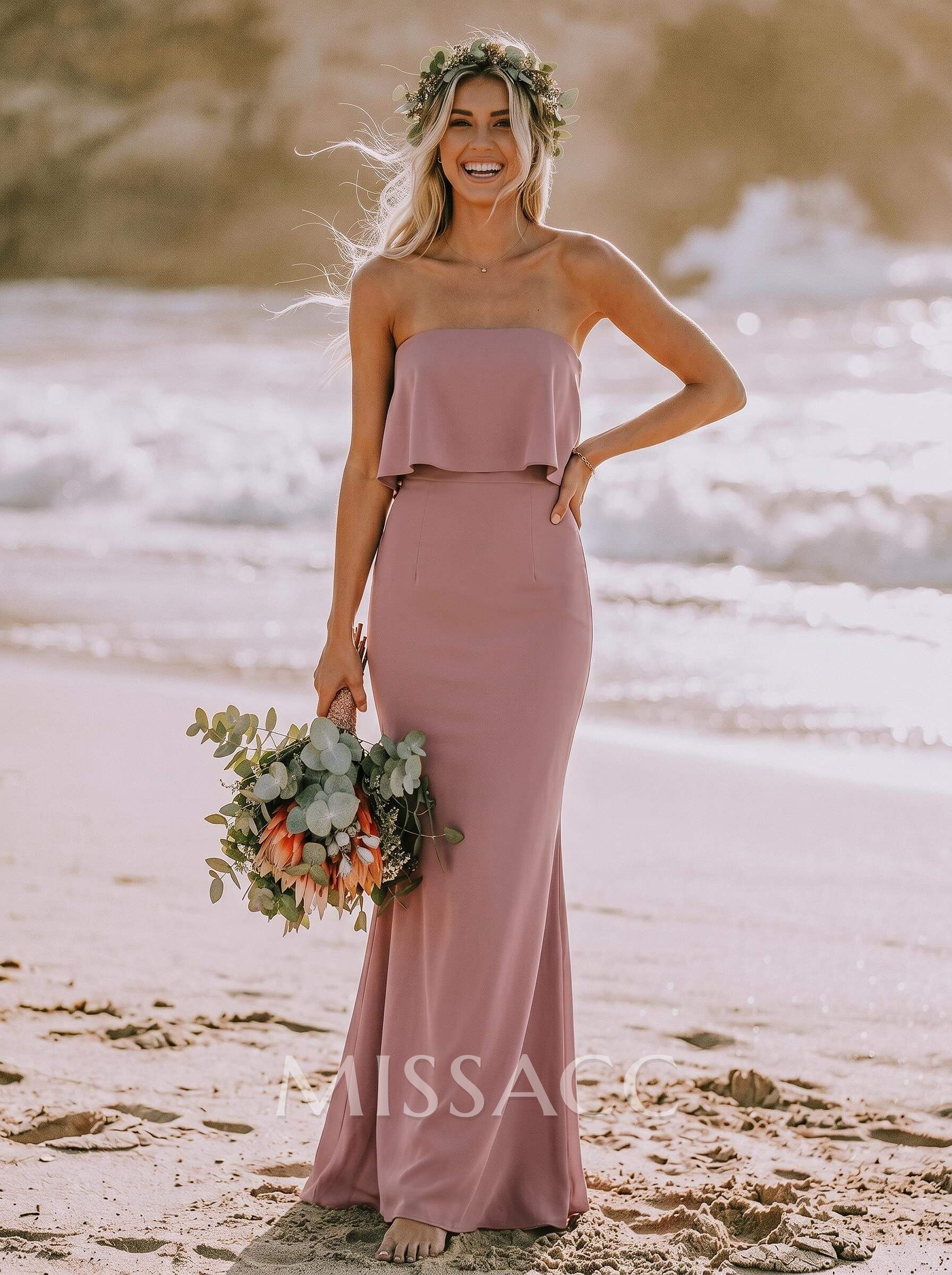 Sheath/Column Strapless Sleeveless Floor-Length Bridesmaid Dresses Sheath/Column Strapless Sleeveless Floor-Length Bridesmaid Dresses