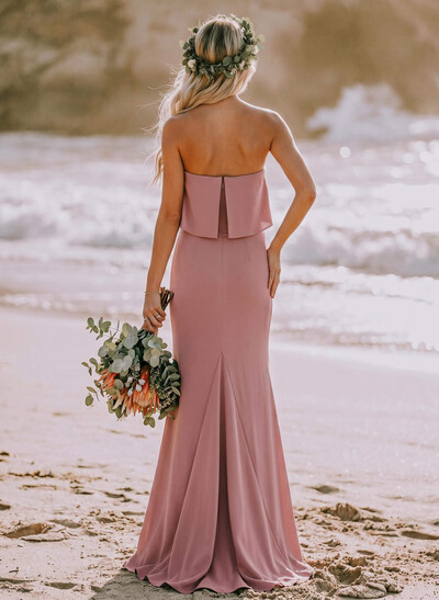 Strapless Sleeveless Floor-Length Sheath Bridesmaid Dresses