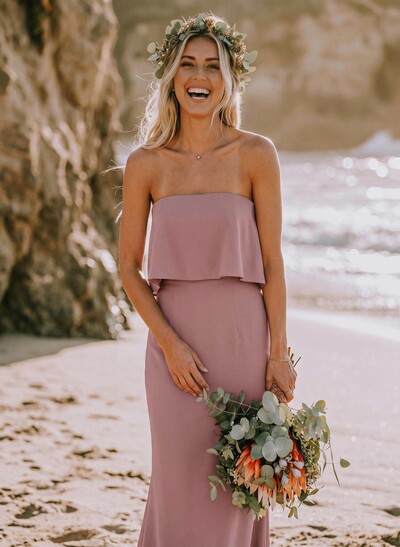 Sheath/Column Strapless Sleeveless Floor-Length Bridesmaid Dresses