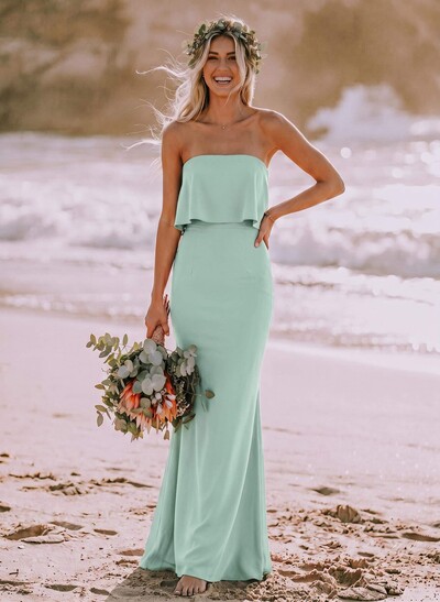 Sheath/Column Strapless Sleeveless Floor-Length Bridesmaid Dresses