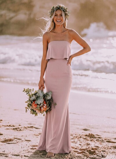 Sheath/Column Strapless Sleeveless Floor-Length Bridesmaid Dresses
