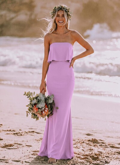 Sheath/Column Strapless Sleeveless Floor-Length Bridesmaid Dresses