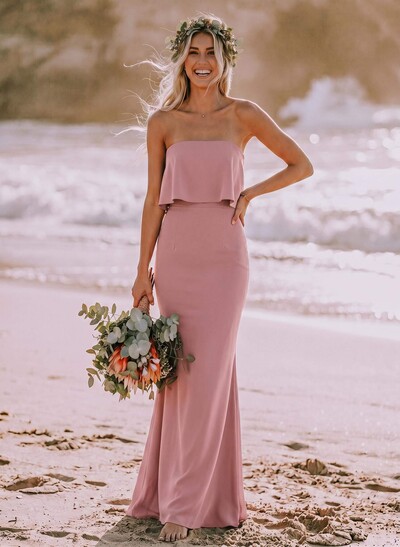 Strapless Sleeveless Floor-Length Sheath Bridesmaid Dresses