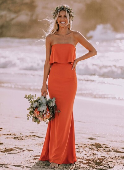 Strapless Sleeveless Floor-Length Sheath Bridesmaid Dresses