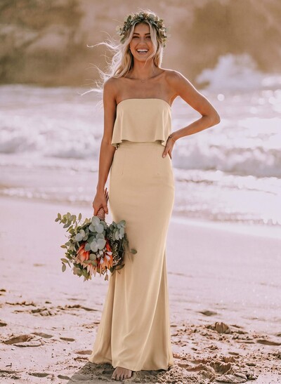 Sheath/Column Strapless Sleeveless Floor-Length Bridesmaid Dresses