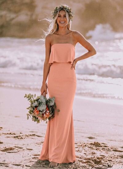 Sheath/Column Strapless Sleeveless Floor-Length Bridesmaid Dresses