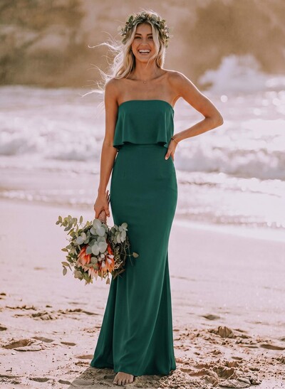 Sheath/Column Strapless Sleeveless Floor-Length Bridesmaid Dresses