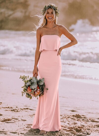 Sheath/Column Strapless Sleeveless Floor-Length Bridesmaid Dresses