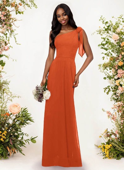 A-Line One-Shoulder Sleeveless Floor-Length Chiffon Bridesmaid Dresses