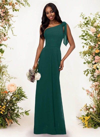 A-Line One-Shoulder Sleeveless Floor-Length Chiffon Bridesmaid Dresses