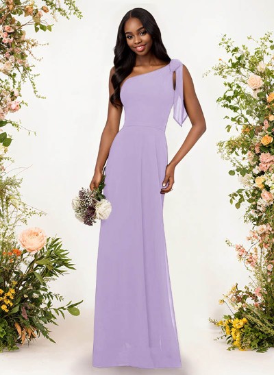 A-Line One-Shoulder Sleeveless Floor-Length Chiffon Bridesmaid Dresses