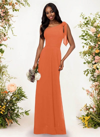 A-Line One-Shoulder Sleeveless Floor-Length Chiffon Bridesmaid Dresses