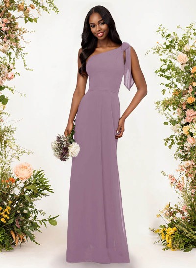 A-Line One-Shoulder Sleeveless Floor-Length Chiffon Bridesmaid Dresses