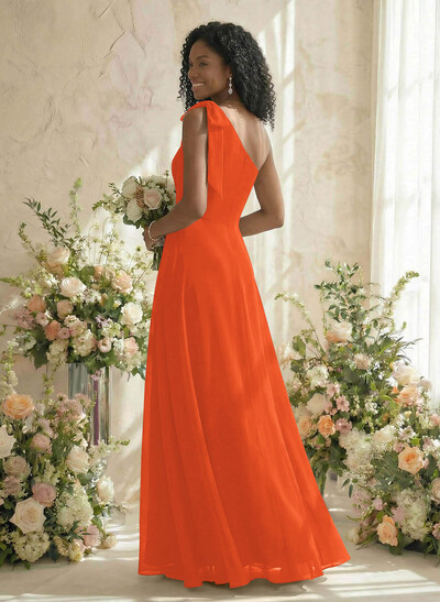 A-Line One-Shoulder Sleeveless Floor-Length Chiffon Bridesmaid Dresses