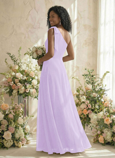 A-Line One-Shoulder Sleeveless Floor-Length Chiffon Bridesmaid Dresses