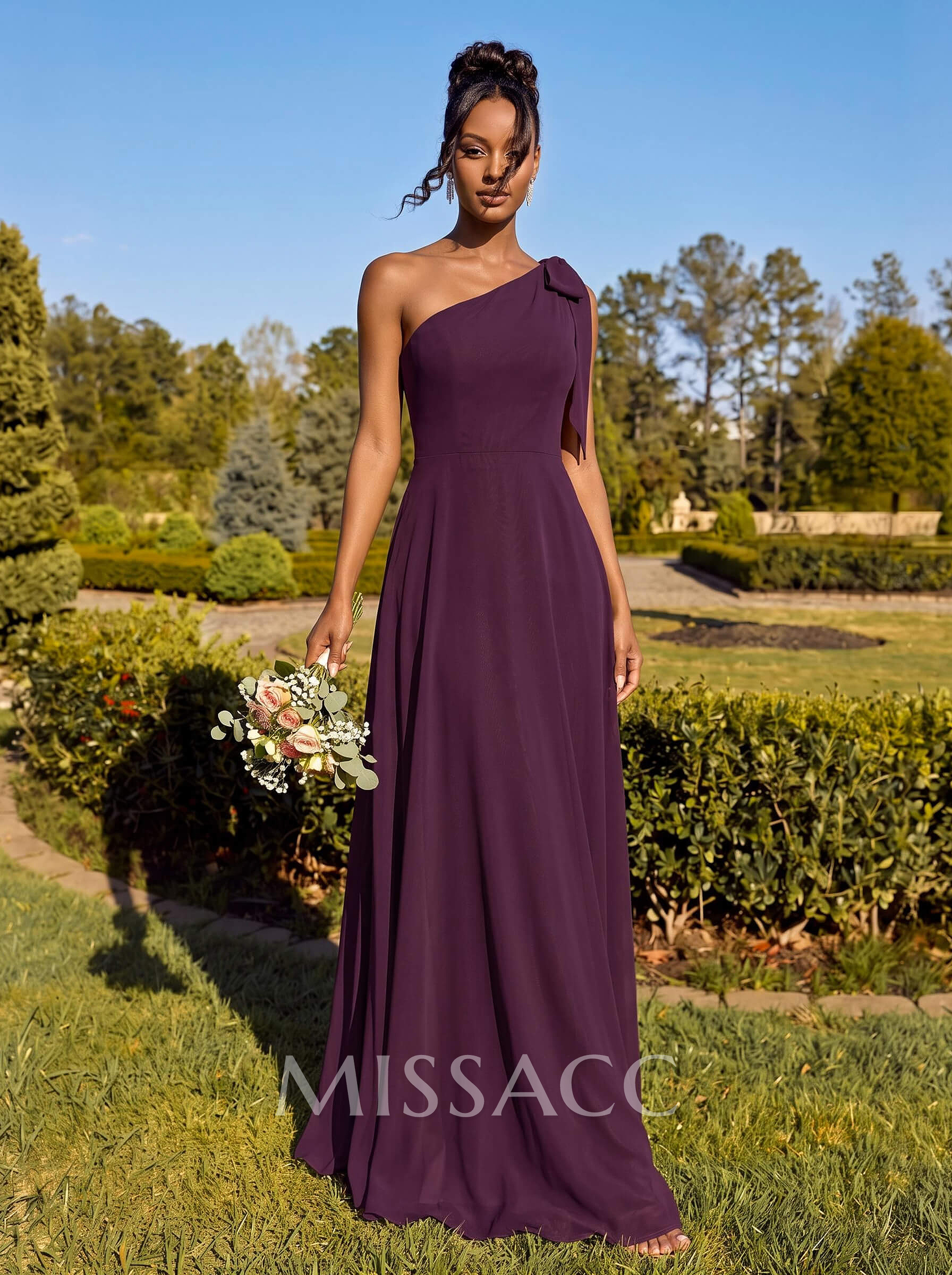 A-Line One-Shoulder Sleeveless Floor-Length Chiffon Bridesmaid Dresses A-Line One-Shoulder Sleeveless Floor-Length Chiffon Bridesmaid Dresses