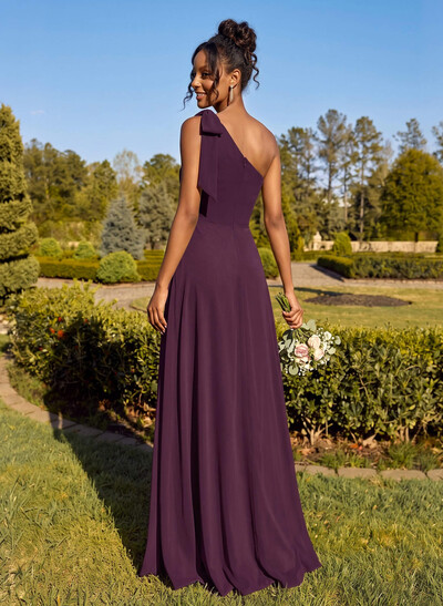 A-Line One-Shoulder Sleeveless Floor-Length Chiffon Bridesmaid Dresses