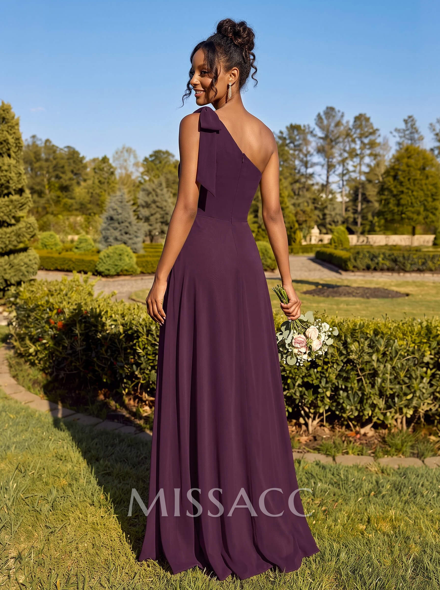 A-Line One-Shoulder Sleeveless Floor-Length Chiffon Bridesmaid Dresses A-Line One-Shoulder Sleeveless Floor-Length Chiffon Bridesmaid Dresses