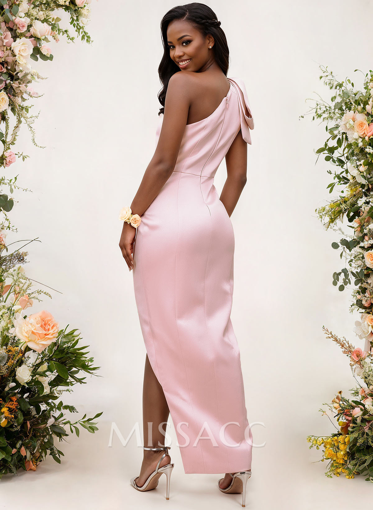 One-Shoulder Sheath/Column Satin Bridesmaid Dresses With Bow