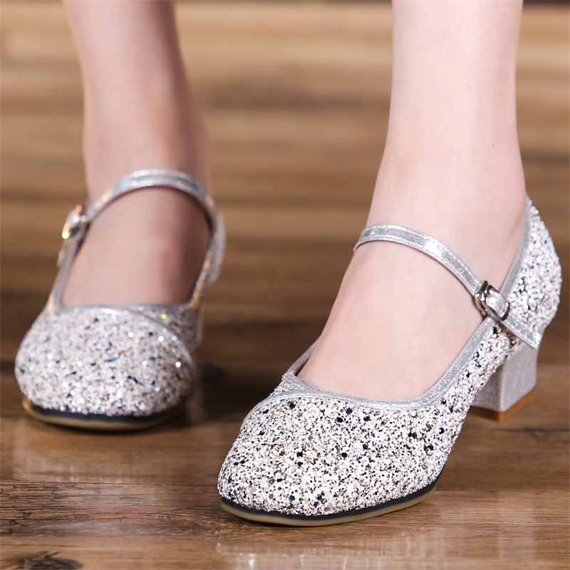 Round Toe Glitter Ballroom Dance Shoes For Women
