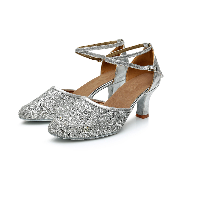 Women's Ankle Strap Heel Glitter Latin Shoes