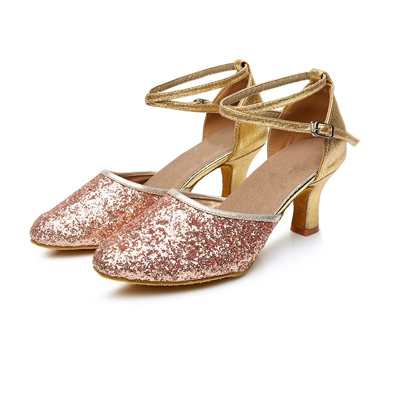 Women's Ankle Strap Heel Glitter Latin Shoes