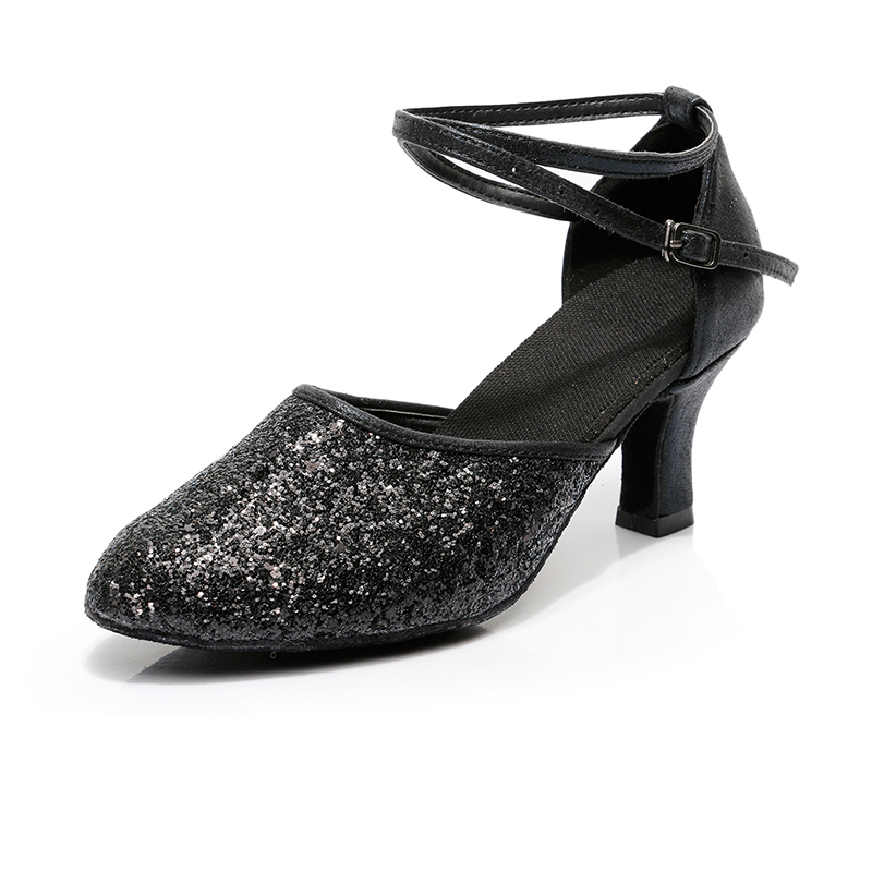 Women's Ankle Strap Heel Glitter Latin Shoes