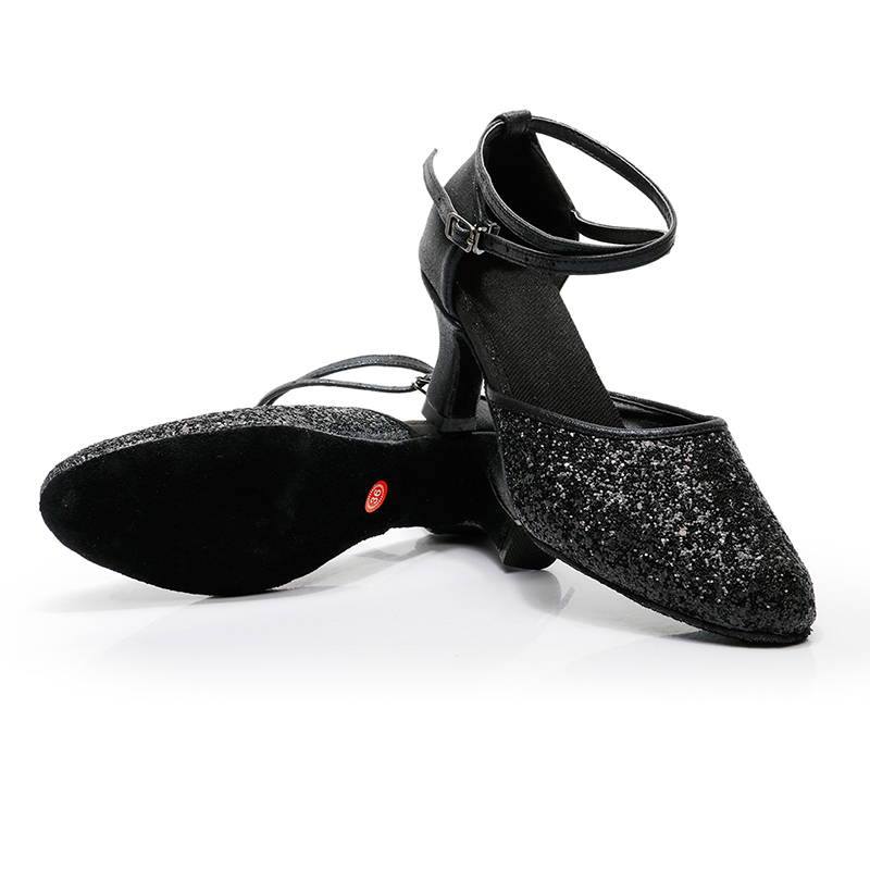 Women's Ankle Strap Heel Glitter Latin Shoes