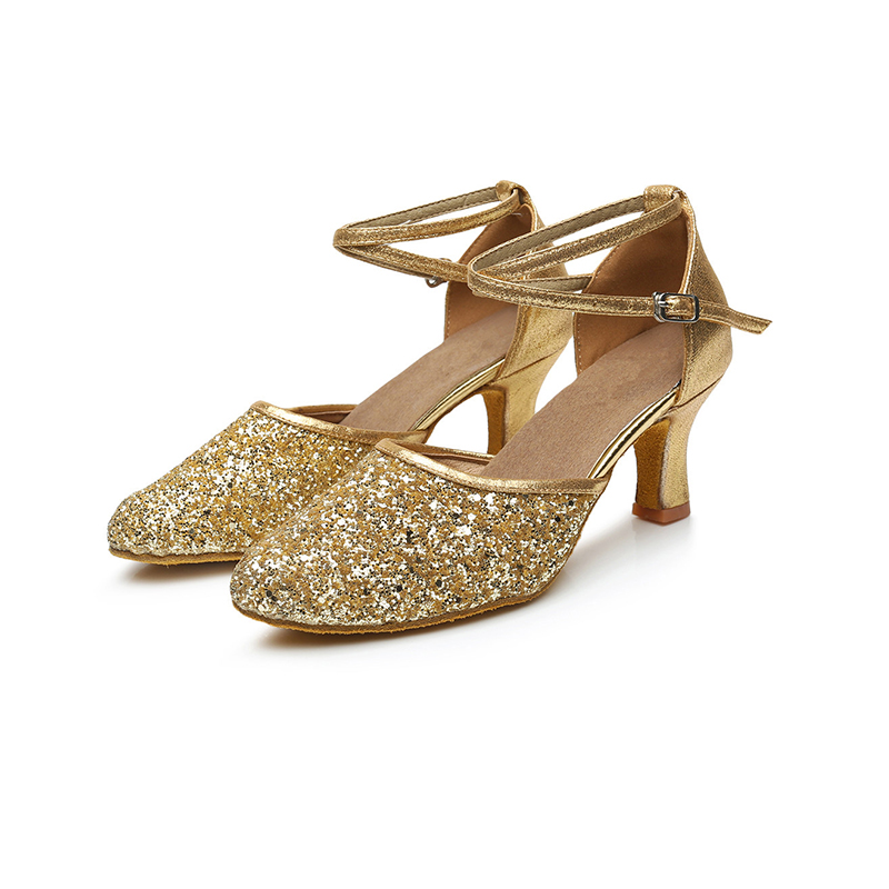 Women's Ankle Strap Heel Glitter Latin Shoes