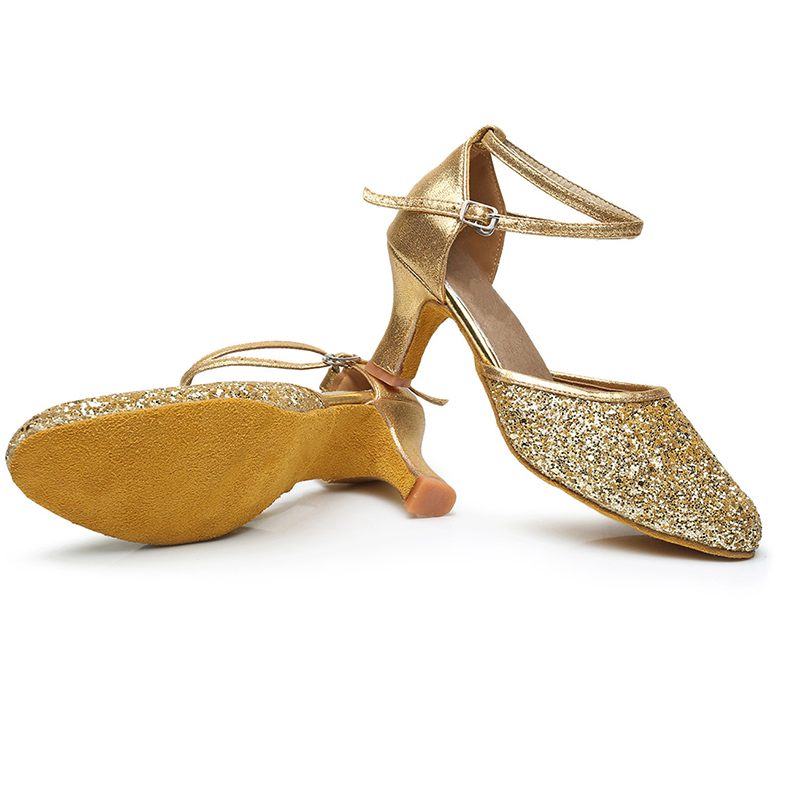 Women's Ankle Strap Heel Glitter Latin Shoes